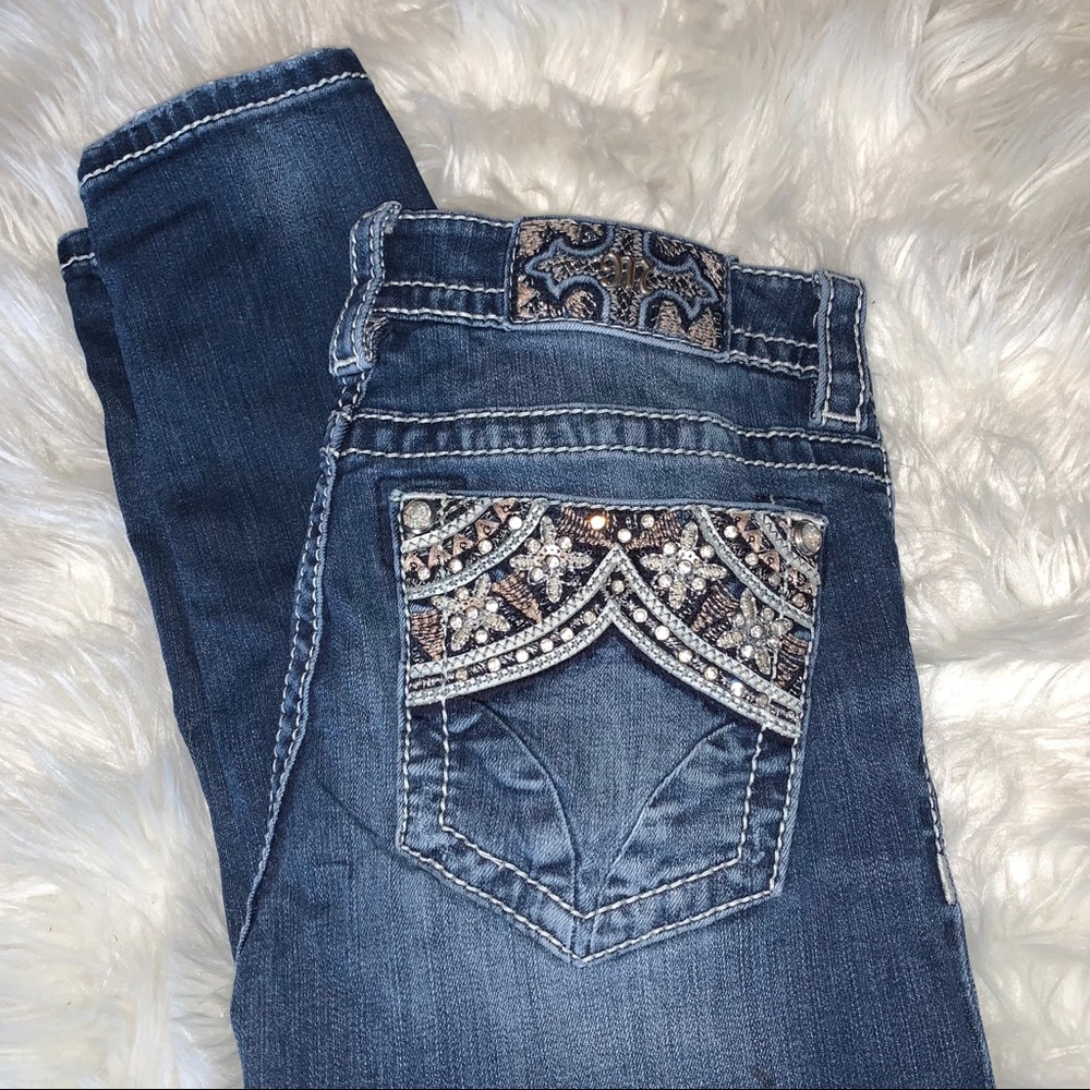 Miss Me Skinny Jeans Embroidered/Rhinestoned Sz 25